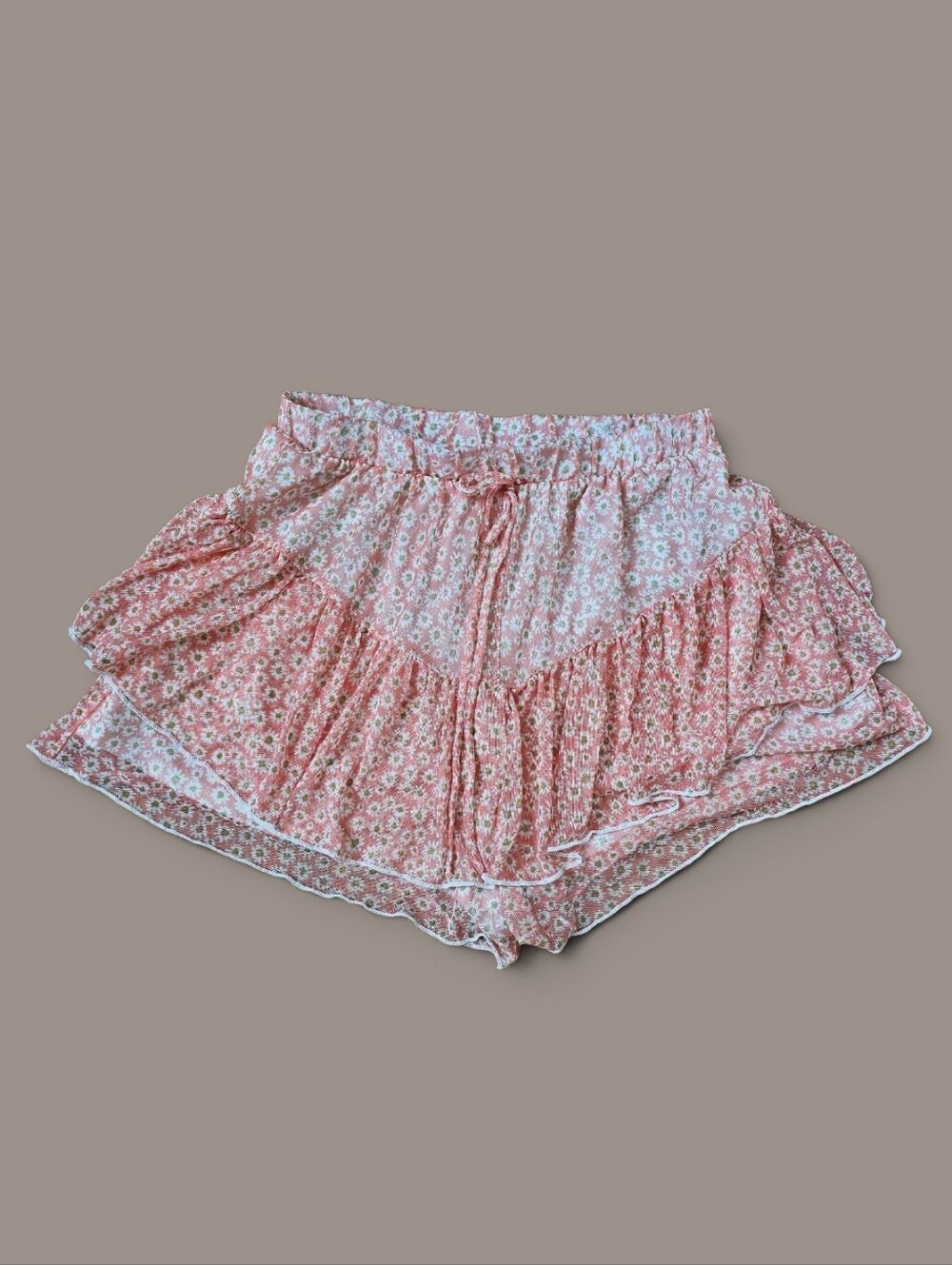 Altar'd State Boho Cottagecore Pink Floral Ruffle Tiered Skort Shorts, Size M